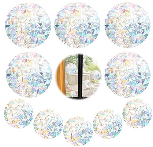 10 Pezzi Adesivi Anti Collisione Vetri, Arcobaleno, Prisma per Finestre, Protezione Uccelli, Adesivi Elettrostatici in PVC Uccelli Anticollisione Avviso, Diametri Vari per Porte e Finestre