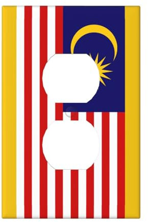 Cubiertas de salida con estampado de bandera de Malasia, 1 placa de pared de tamaño estándar, cubiertas de placas frontales de policarbonato de doble salida