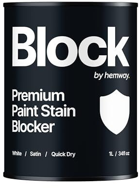Hemway Stain Blocker Paint & Primer, Satin White 1L, Damp Seal Paint, Wood Primer, for Bathroom, Kitchen, Bedroom Walls & Ceilings, Damp Proof Undercoat Stain Block