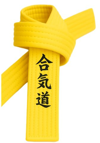 TEKKA BUDO Ceinture d'aïkido jaune brodée - Caractères Aïkido janais - Ceinture jaune avec broderie Kanji, jaune, 330 cm
