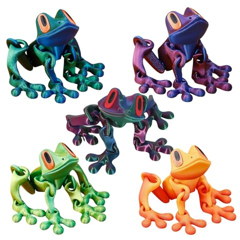 5PCS 3D Printed Magnetic Frog Fridge Magnets, 10x4x2cm Cartoon-like Magnetic Frog Refrigerator With Movable Joints, One-piece Molding Process, Suitable For Home Desktop Decoration