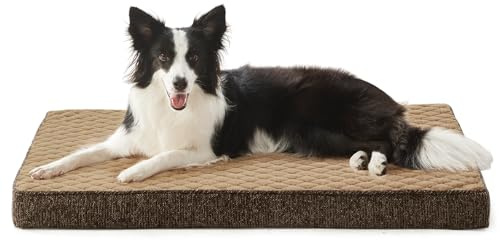 JOEJOY Ortopedisk hundkudde stora hundar, hundsäng, tvättbar fluffig hundmatta, hundmadrass för stora hundar, halkfri undersida, 89 x 56 x 9 cm, brun