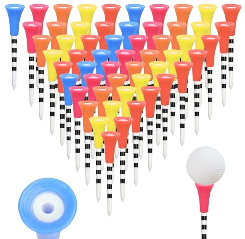 MIPIACE 50 Piezas Tees de Golf 8.3 x 1.7cm tee de Golf Plástico Reutilizables Duraderos Coloridas Golf Tees para Regalo Práctica Golfistas o Familiares Prácticos 83mm