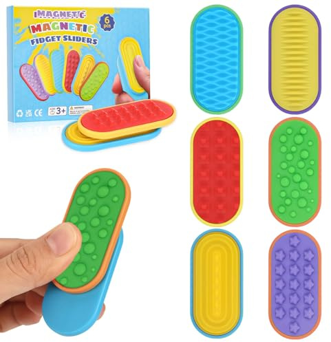 Fidget Toys Sliders Magnétiques, 6 Pcs Pierre Sensorielle, Objet Anti Stress Adulte Jouets à Presser Texturés, Jouets Sensoriels pour Autisme et TDAH, Anti-Stress Silencieux pour Concentration