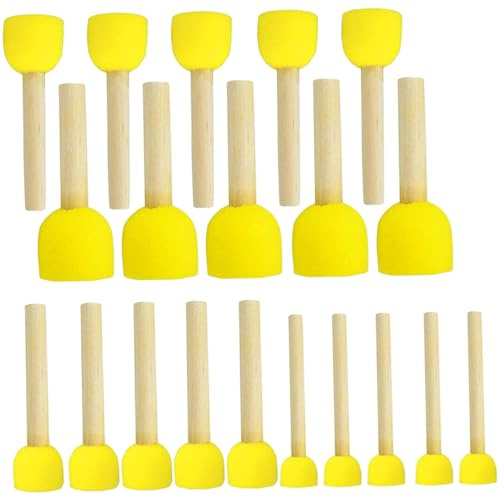 Pincel de Pintura de Esponja Redondo, 20 Piezas, Pincel de Esponja de 4 tamaños con Mango de Madera, educación temprana para niños para el hogar, jardín de Infantes, Preescolar