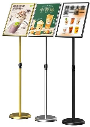 Affischställ Golvstående displayhållare Snäppramsstativ Aluminiumskylthållare, Vinkel- och höjdjusterbar Teleskopisk anslagstativ för företagsdisplay (Färg: Silver, Storlek: A4)