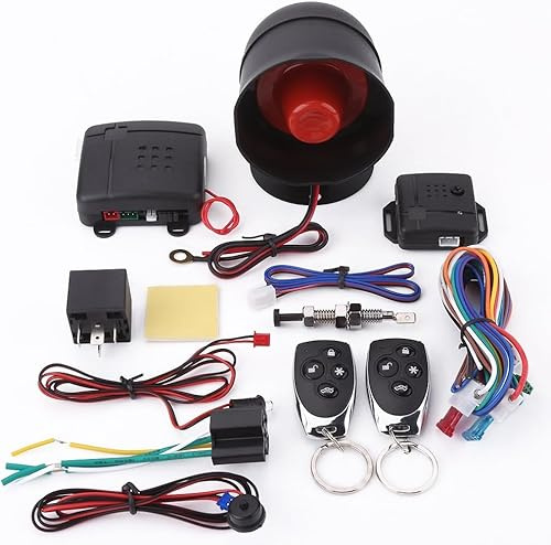 CYSFETENA Sistema de alarma antirrobo de coche de 12 V, 1 vía, kit de inmovilizador universal para coche con 2 mandos a distancia de sirena, protección de seguridad, sistemas de entrada sin llave para