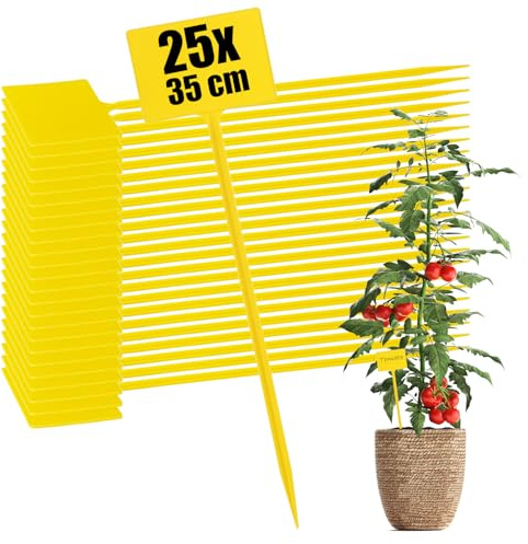 com-four® 25 etiquetas para plantas para escribir – 35 cm marcadores para balcón jardín – señaladores para macetas, parterres, huertos elevados (25 piezas - amarillas - 35cm)