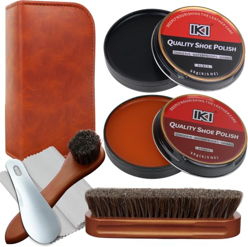 IKI Cirage Noir Marron Cirage Brosse Chaussure Kit Cirage Chaussure Creme Cuir Kit D'Entretien Pour Chaussures En Cuir 7pcs