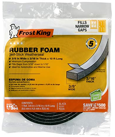 Frost King R338H Self-Stick Rubber Foam Weatherseal, Black|Blacks, 3/8 W, 3/16 T