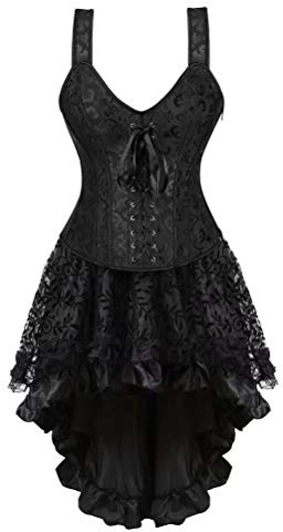Josamogre Corset Bustier Femme Jupe Tutu Robe Les Bretelles Lingerie Gothique Grande Taill Floral Noir L