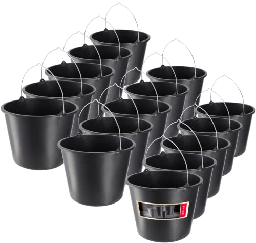 Kadax Bauheimer, 12L, secchio di mortaio fatto di plastica, secchio d'acqua per giardino, cantiere, secchio nero, secchio di cemento stabile, secchio di mortaio, secchio di pulizia, muratore (15)