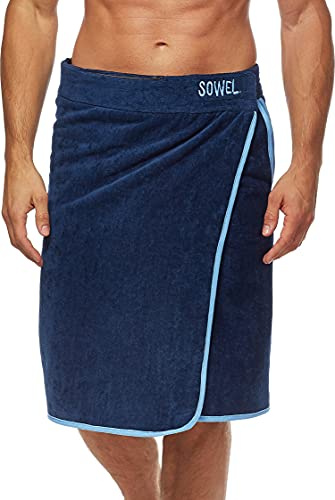 Sowel® Kilt de Sauna pour Homme XXL, Serviette de Sauna avec Fermeture, 100% Coton Bio, 60 x 160 cm, Bleu Marine/Bleu