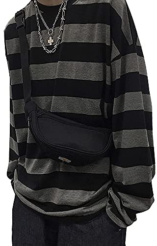 POHADON Striped Crewneck Long-Sleeve T-Shirt Alt Pullover Emo Shirt Punk Japanese Harajuku Streetwear