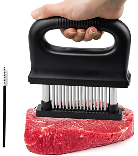 Sidereum Attendrisseur de Viande, 48 Attendrisseur à Lame d'aiguille Ultra Pointue en Acier Inoxydable avec Brosse de Nettoyage pour Steak, Poitrine de Poulet, côtelettes de Porc, Poitrine de bœuf