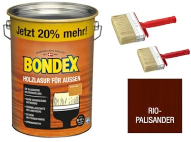 zbs24 Bondex Holzlasur für außen rio-palisander 4,8 Liter, inkl. 3-teiliges Pinselset, hohe Witterungsbeständigkeit, Intensivschutz vor Nässe