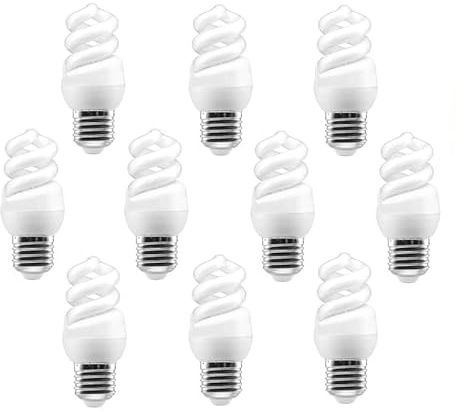 TECNOLUX EURO T.E Mini Bombilla Espiral Bajo Consumo E27 3000K Luz Cálida 9W (Pack 10))