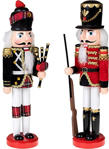 KAHEIGN 2Pcs Nussknacker Figuren Holz Soldaten, 30cm Traditionelle Weihnachten Deko aus Kiefernholz für Zuhause Weihnachtsdekoration Weihnachtsschmuck