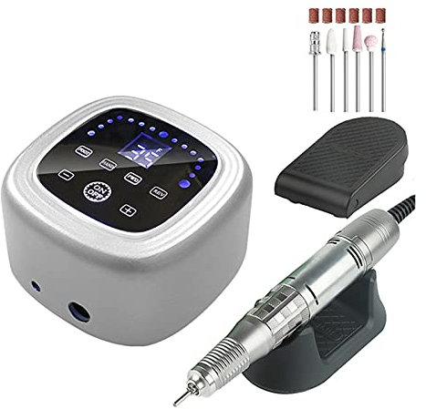 Samnuerly Lima de uñas eléctrica Torno de uñas 75W 35000 RPM Taladro de uñas eléctrico Máquina de manicura Potente Fresadora de uñas de Alta Velocidad Lijadora de uñas (Color : JMD403-Silver)