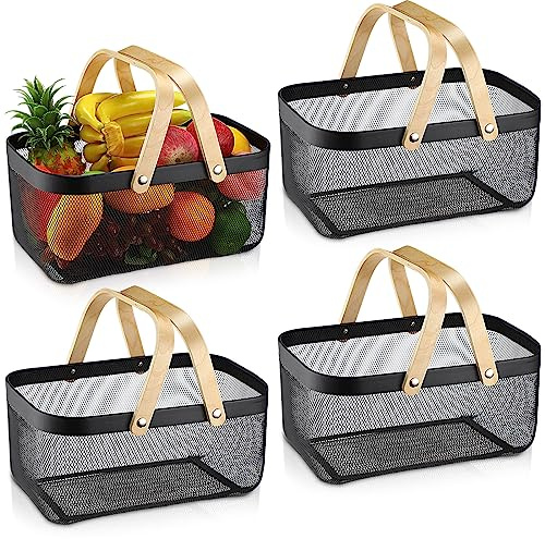 Sadnyy 4 Pcs Black Easter Metal Wire Storage Basket with Handle Mesh Harvest Durable Vegetables Fruit Toy Basket for Garden Organizing, Kitchen, Countertop, Closet, Bedroom (16 x 9.8 x 7.1 Inch)