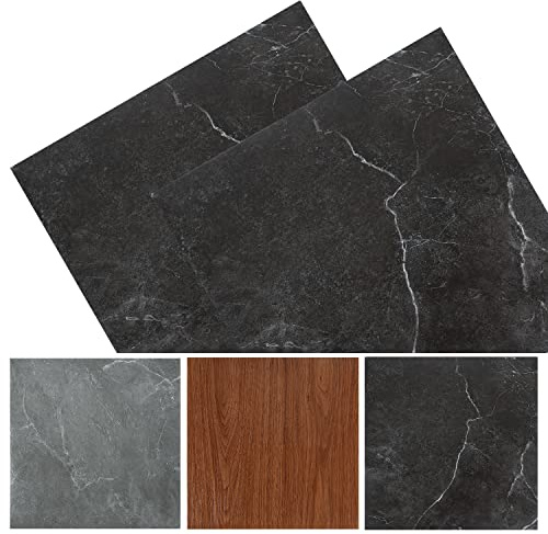 Daromigo PVC Bodenbelag Selbstklebend 5 m², Vinylboden Wasserfest Rutschfest, Vinyl Laminat Rutschfeste Dekor-Dielen für Schlafzimmer Wohnzimmer Küche, 30cm x 30cm, 55 Fliesen - Schwarz Marmor