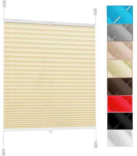 Tenda Plissé EasyFix Klemmfix, 80 x 180 cm Protezione solare, su Misura Tendina Veneziana Senza Fori con morsetti pronta per l'uso, per finestra e camera da letto, Beige