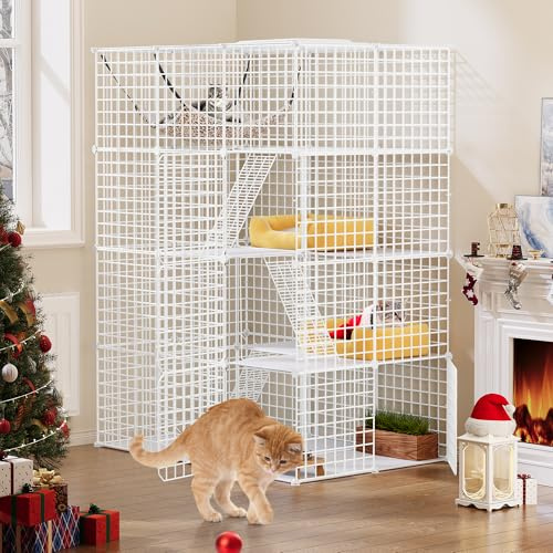 YITAHOME Jaula Grande para Gatos y Mascotas, Parque de Metal de 4 Niveles Con 4 Puertas, 3 Escaleras, Hamaca Grande - Para 1-3 Gatos o Conejito - Blanco, 104 x 72 x 140 cm
