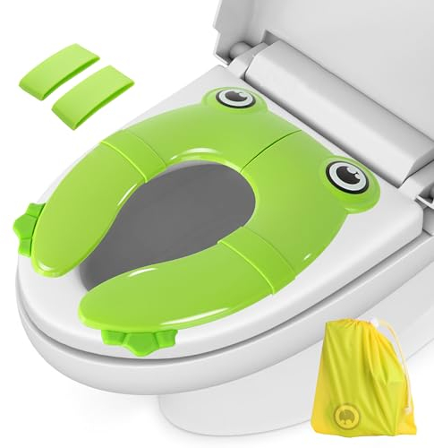 Grün Toilettensitzbezug Faltbarer Toilettentrainer für Kinder, Faltbarer Toilettensitz Kinder, Tragbar Kinder Toilettentrainer Sitz, WC Sitz Kleinkind Reise Töpfchentrainer mit Aufbewahrungstüte