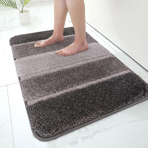 Paradise Products Bath Mat Non-Slip Bathroom Mat Super Absorbent Water, Washable rug Bath Mats, Soft Thick Microfiber Absorbent Bathroom Carpet Floor Mat (Charcoal/Grey, 40x60, Rectangular, Striped)