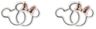 Pendientes chapados en plata con diseño de silueta de Mickey y Minnie Mouse, talla única, Chapado en plata, No es una piedra preciosa