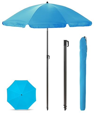 Menz Sonnenschirm Balkon + Sonnenschirmhülle - UV50+ Strandschirm 180 cm, Balkonschirm mit Knickfunktion, Gartenschirm, Sonnenschirm Strand - Fb. Blau