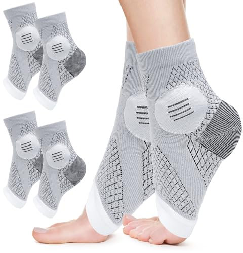 2 Paires Chaussettes pour Neuropathie Femmes Hommes,Chaussettes de Compression Respirantes pour Cheville,Fasciite Plantaire Chaussettes Neuropathie pour Soulager la Douleur,Soutenir les Chevilles (M)