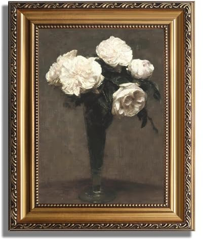 AGOLINE Vintage Gold Framed Wall Art- Moody Roses Wall Art for Living Room Bedroom kitchen Canvas Prints Vintage Retro Home Décor,9x12