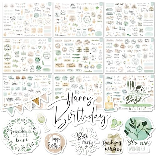 BIROYAL 12 Blätter Sticker Geburtstag Set - über 500 Aufkleber Geburtstag - Birthday Sticker für DIY Gästebuch Fotoalbum Scrapbook Zubehör - Geburtstagsaufkleber für Kinder Erwachsene (17 x 24 cm)