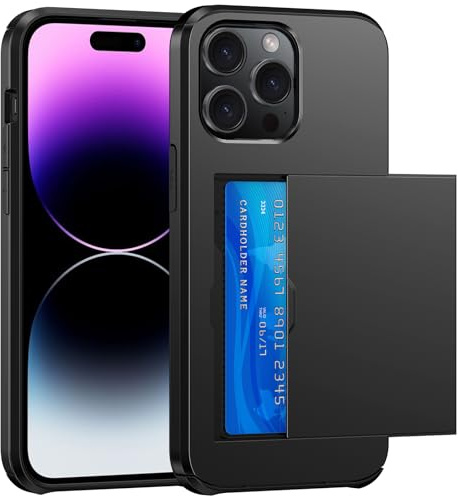 SZSSZSM Plånbok för iPhone 14 Pro Max Fodral med Korthållare, Svart | Dubbelbottnad, Militärklassat Skydd, Stötsäkert, Dolda Kortplatser, Tunn och Exakt Passform Skal