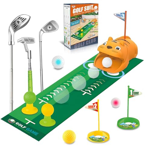 bechoanigel Minigolf Set, Minigolf für Zuhause, Mini Golf Set Toy für Kinder, 18 Stücke Golfkoffer Spiel mit 3 Einziehbaren Golfclubs, Outdoor Golf Golfspiel Sportspielzeug für Jungen Mädchen