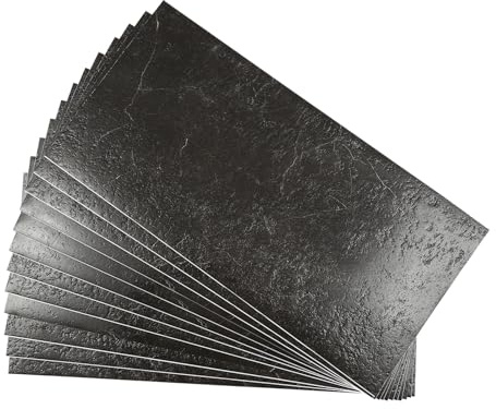 12 rivestimenti autoadesivi per pavimenti in PVC, rettangolari, per soggiorno, corridoio, ufficio, ecc., 60 x 30 cm, colore nero