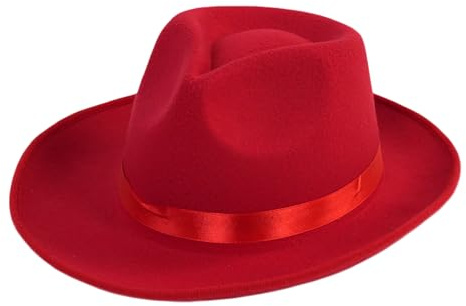 Cappello Fedora rosso a tesa larga in feltro cappello panama con nastro di raso Rancher Gatsby cappello per donne uomini
