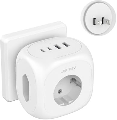 Adaptador Japon 3 Tomas, JSVER 7 en 1 Adaptador Enchufe para Japan Tipo A con 2 USB A y 2 USB C, Enchufe de Viaje para Español a Japones,América, México, Canadá, Tailandia-Blanco