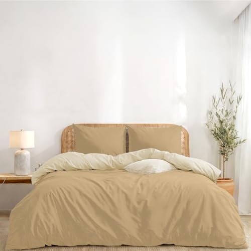 Twinzen Funda Nordica 220 X 240 cm Reversible Beige/Sable, con 2 Fundas de Almohada de 50x70 cm - Fundas Nordicas Microfibra - Oeko-Tex