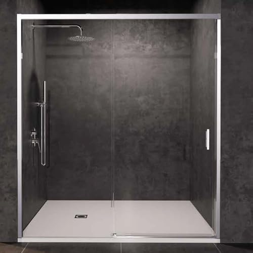 Mampara Ducha Frontal 1 Fijo + 1 Puerta Corredera | Vidrio Templado 6mm Antical | Altura 195cm | Perfil Cromo 115cm (adap. 111,1-116)