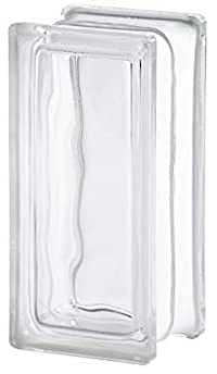 Neutraler Glasblock, gewellt, halber Block, 19 x 9 x 8 cm