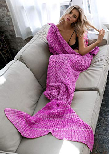 B-Creative Adult Kids Fish Scale Mermaid Tail Blanket Handmade Knit Sofa Crochet Quilt Rug (#18 / ONE SIZE)