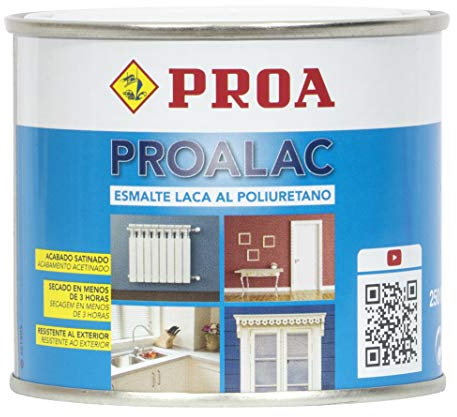 Esmalte Laca al poliuretano Proalac. Blanco. 250 ML. Pinta tus muebles de cocina, radiadores, madera o metales con la máxima calidad. Valido para interior y exterior. Proa.