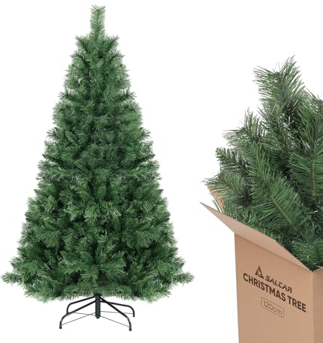 SALCAR Arbol de Navidad Artificial 120 cm, Árbol de Navidad con Guantes y 279 Puntas de Rama Soporte de Metal, Montaje Rápido, Ignífugo, Abeto