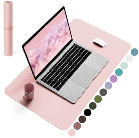 Non-Slip Desk Pad, Waterproof PVC Leather Desk Table Protector, Ultra Thin Large Mouse Pad, Easy Clean Laptop Desk Writing Mat for Office Work/Home/Decor (Pink, 60 x 35 cm)