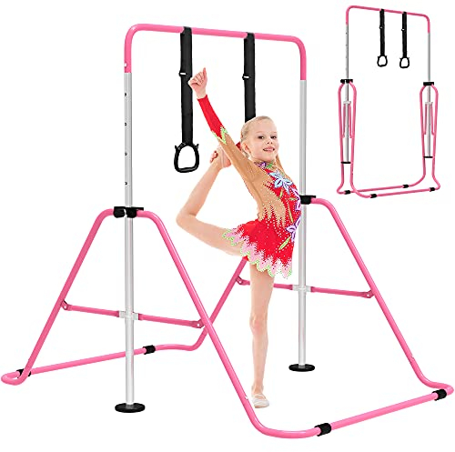 EVERYMILE Gymnastics Bars, Junior Training Kip Bar Gymnastics Equipment for Home,Adjustable Height Folding Horizontal Bar with Gymnastic Rings for Kid