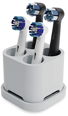 Qikfresh - Soporte para 4 Cabezales y cepillos dentales - Compatible con Oral-B, iO, Philips Sonicare, Waterpik, Fairywill - Silicona alimentaria (Gris)