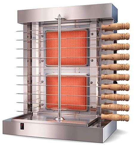 Griglia per barbecue a gas - Verticale da carne - Macchina automatica a 2 fuochi con 10 spiedini laterali Bruciatori a gas propano