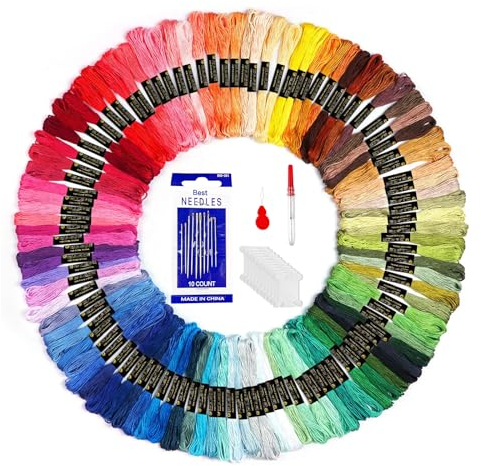 Magrimaxio Stickgarn Set 100 Farben, Embroidery Thread 8m Sticktwist Weicher, Embroidery Floss Baumwolle, Stickerei für Kreuzstichfaden Regenbogenfarbe, Kreuzstich Fäden für Nähen Handwerk Armband